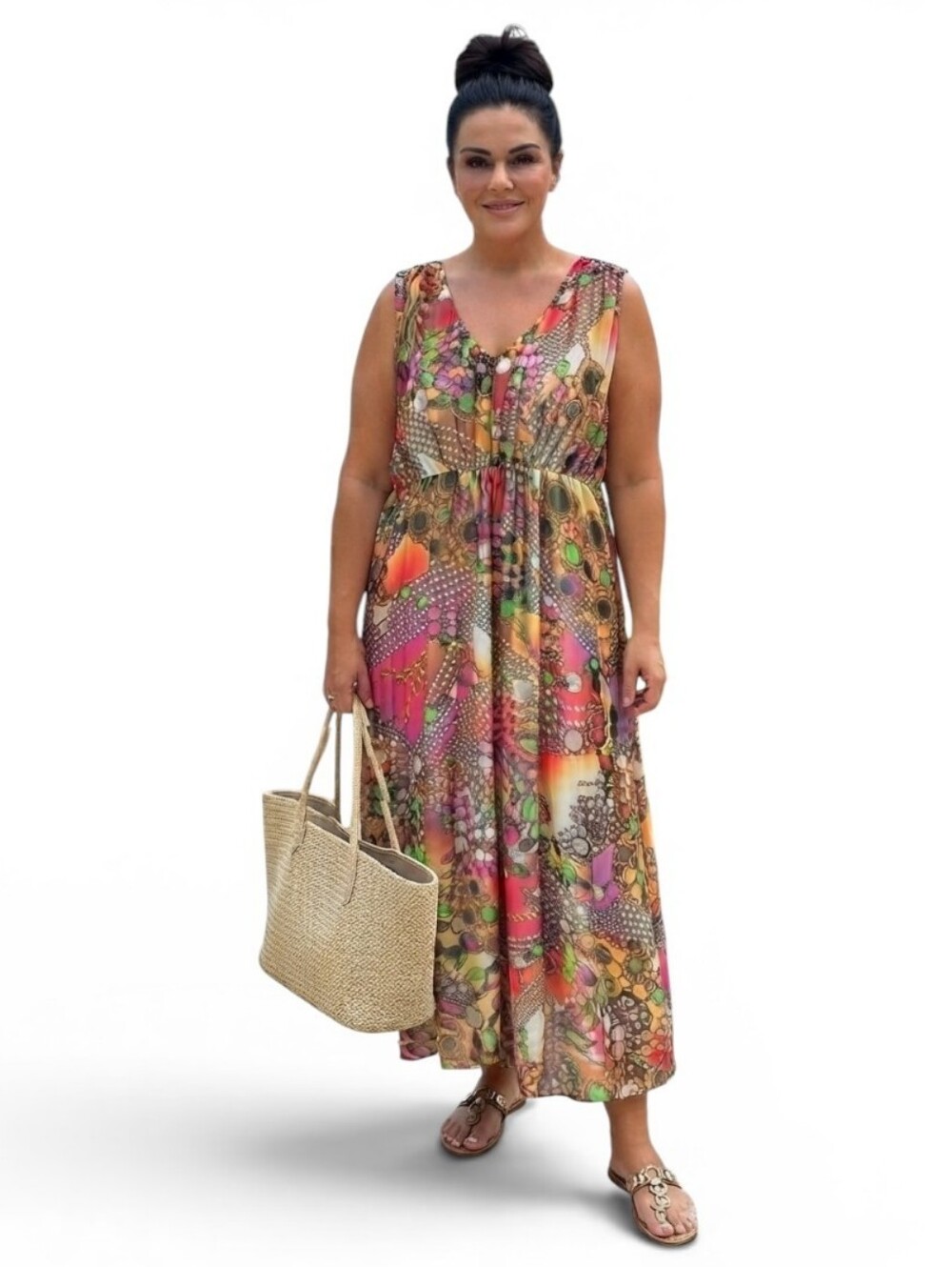 COJO Sundress by Steven Cojocaru Sleeveless Chain & Jewel Print Maxi Dress XL